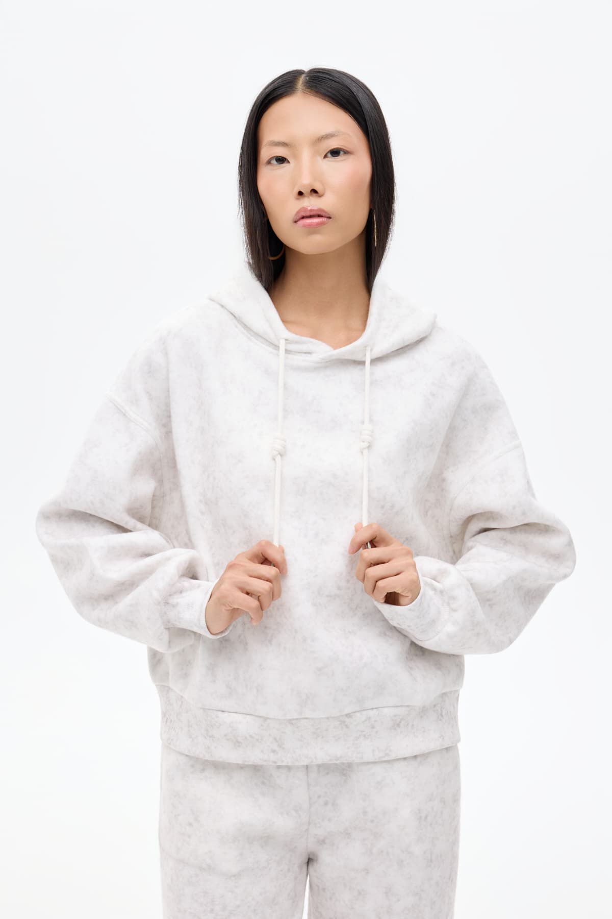 Kapüşonlu Yıkama Efektli Oversize Sweatshirt Ekru ürün görseli 1