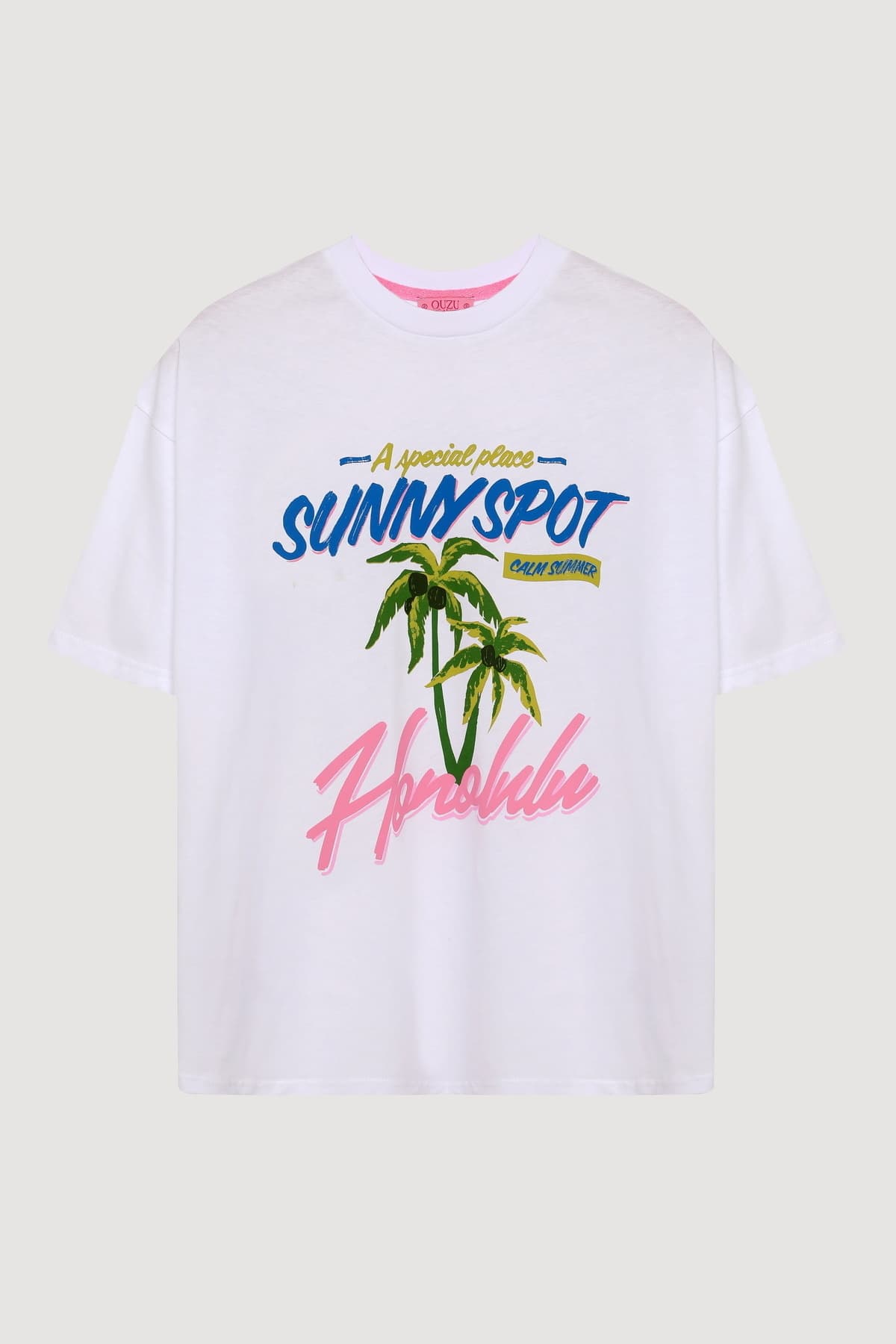 Kadın bisiklet yaka baskılı t-shirt ürün görseli 1