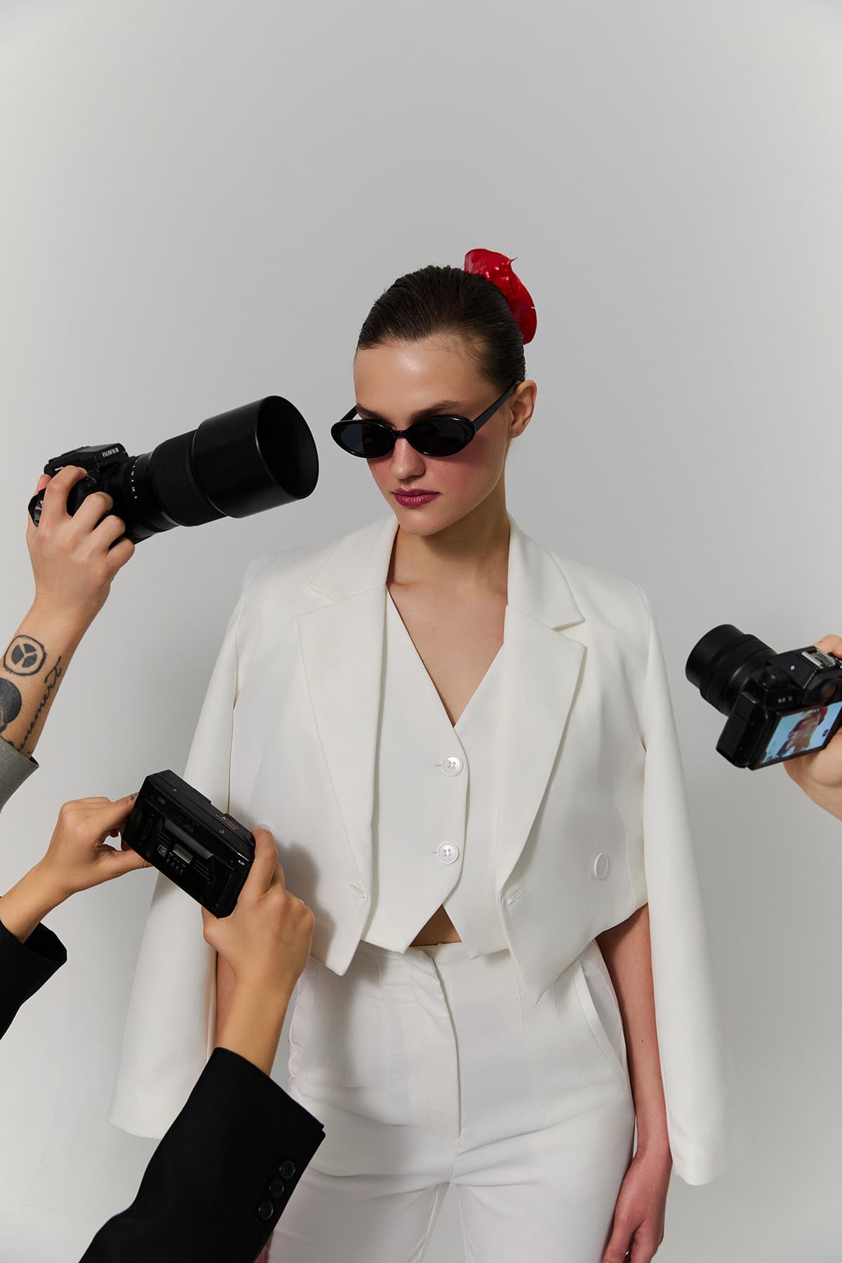 Kruvaze Crop Blazer Ceket Ekru ürün görseli 1