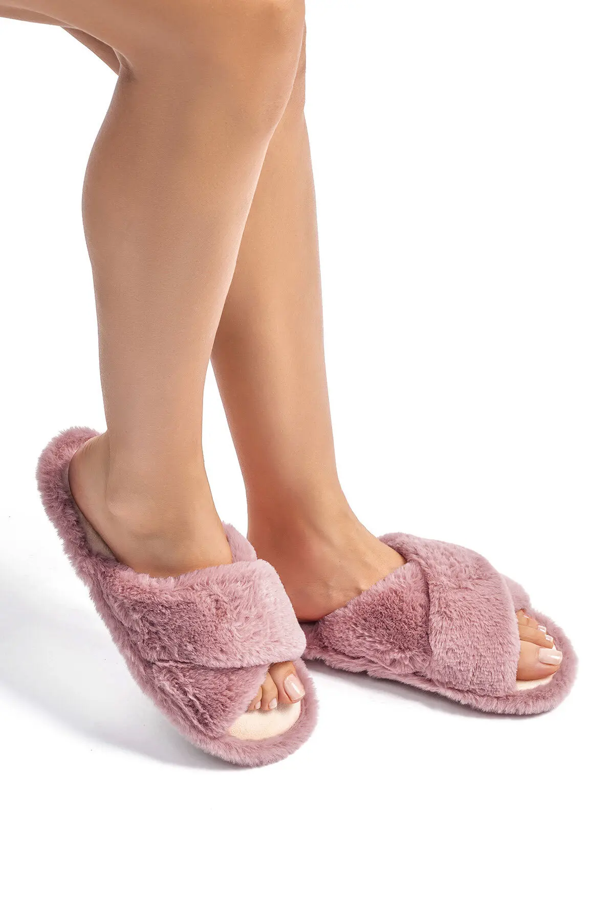 Çapraz Peluş Kadın Ev Terliği Pembe 36/41 ürün görseli 1